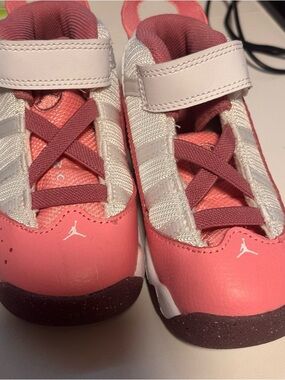 Jordan Kids Coral Pink and White Velcro Sneakers